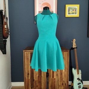 Vivid Teal Green Fit and Flare Swing Dress, Sleeveless, 12, POCKETS!